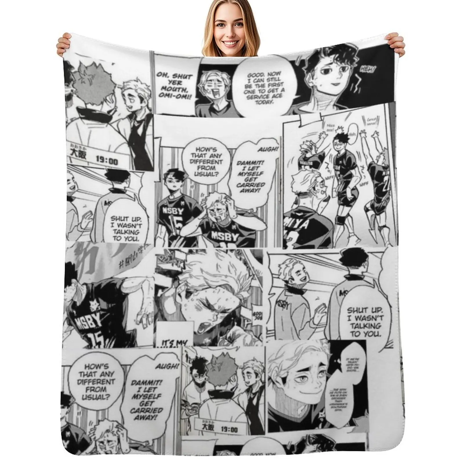 

Sakuatsu (Atsumu and Sakusa) Timeskip Manga Pannels Throw Blanket Soft Sherpa Fleece Warm Blanket for Winter