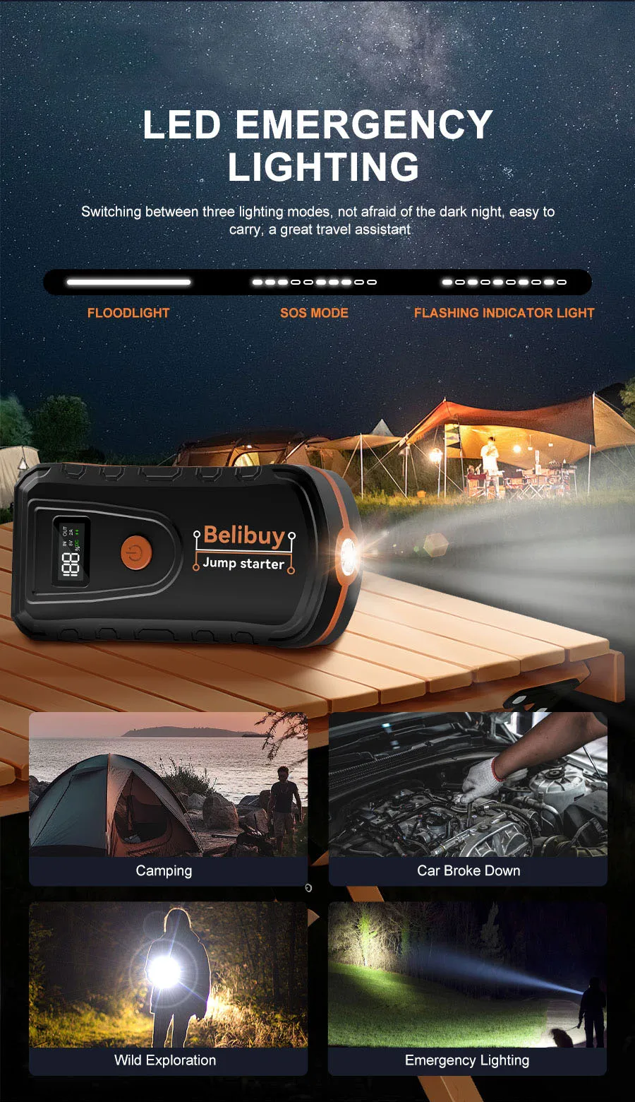 12V Auto-Starthilfe, Tragbare Notfall-Starter-Powerbank, Auto-Batterie-Booster, Autoelektronik-Zubehör für Notfälle – Detail 4