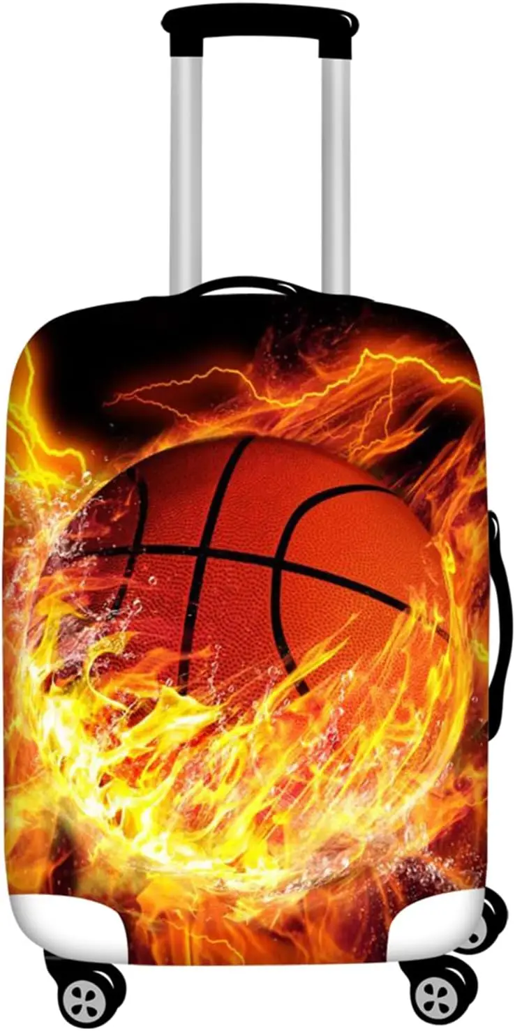 

Cool Burning Basketball Print Luggage Cover Polyester Travel Suitcase Cover for Luggage Protector Stretch