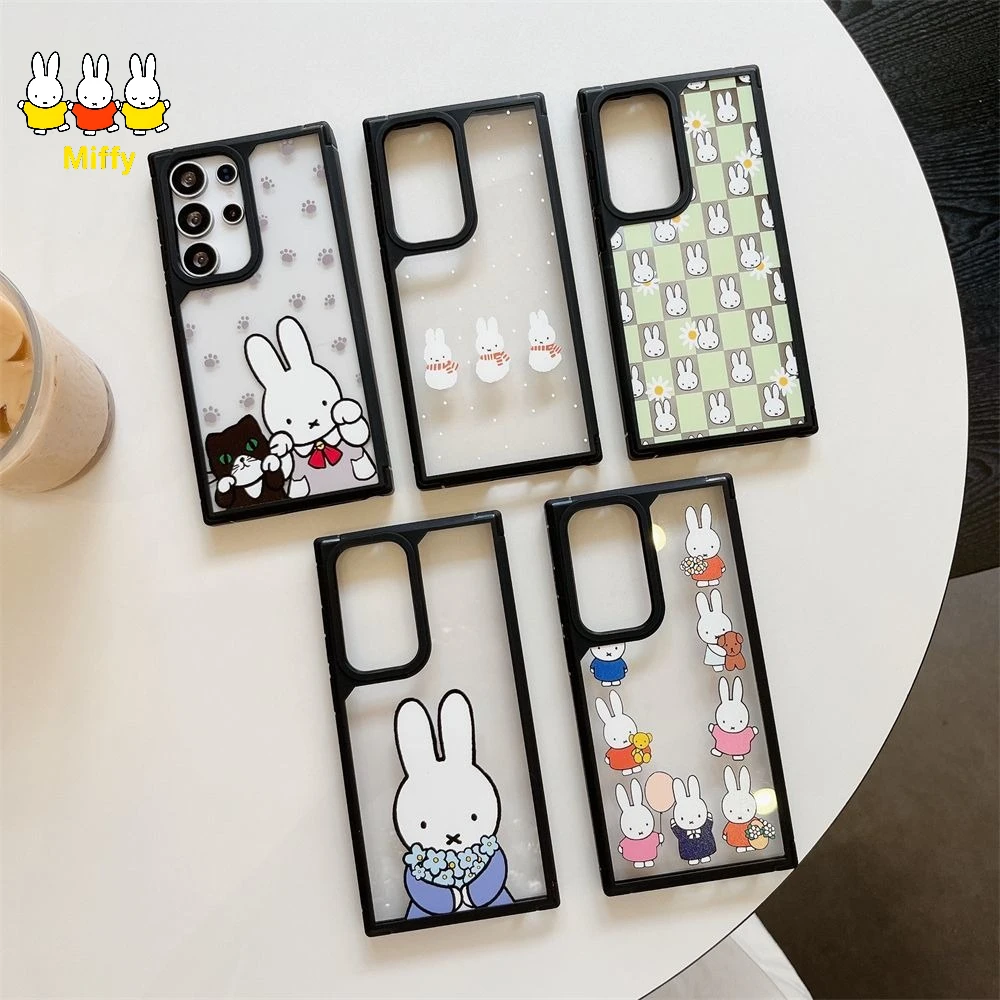 Kawaii Miffy Phone Case Featuring Miffy The Rabbit Suitable for S25 Ultra S23+ Transparent Hard Shell S24Plus S22.
