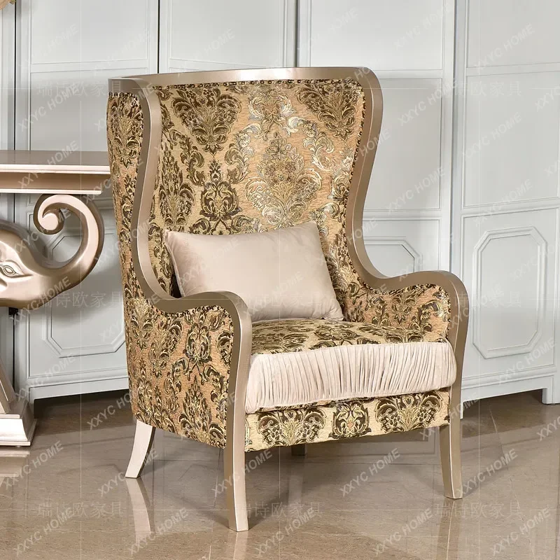 AA retro sofa chair solid wood living room master chair fabric single leisure  European high-end light luxury back chair