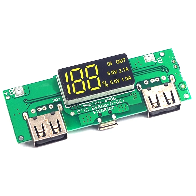 LED Dual USB 5V 2.4A Micro/Type-C USB Mobile Power Bank 18650 Charging Module Lithium Battery Charger Board Circuit Protection