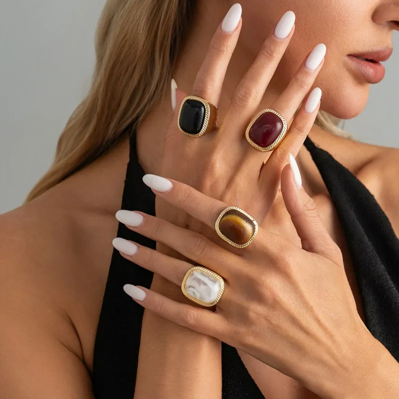 

Retro oval tiger eye stone adjustable ring for women, personalized, fashionable, light luxury, niche design jewelry