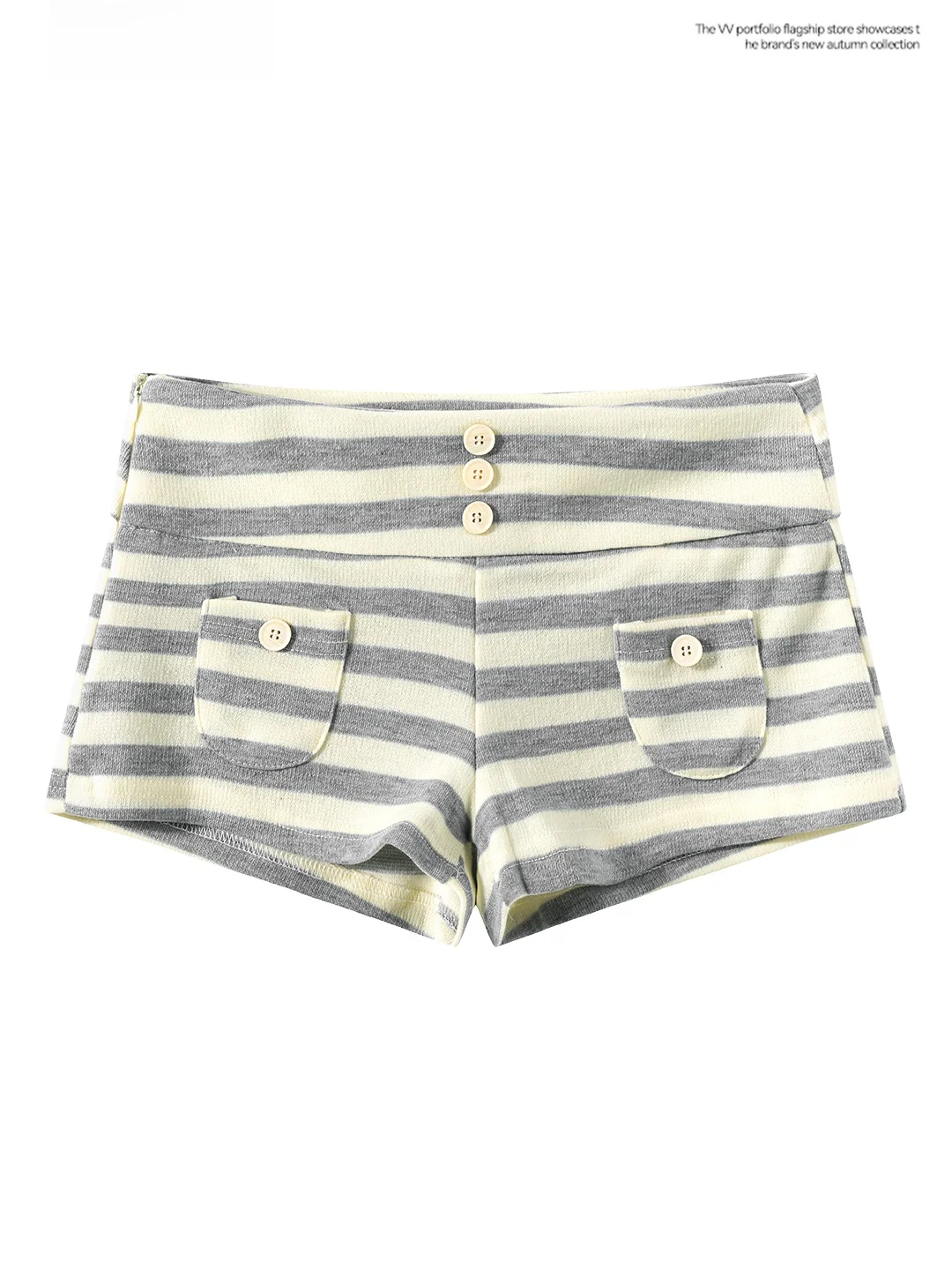 High Waist Women's Short Pants Commute Style Tight Fit Striped Base Layer Pants Korean Anti-Aging Gray And White Checkered