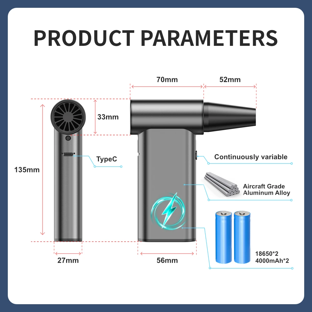 130000rpm Mini Turbo Fan 8000mAh 4 Gears Electric Cordless Compressed air duster Blower Portable Handheld air duster for Office