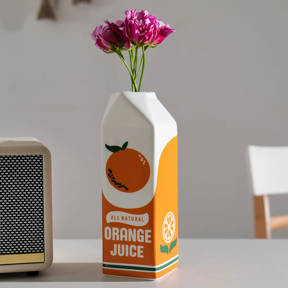 Ceramic Vase Creative Orange Fruit Ceramic Ware Home Living Room Flower Arranger Hydroponic Vase Decoration High Appearance
