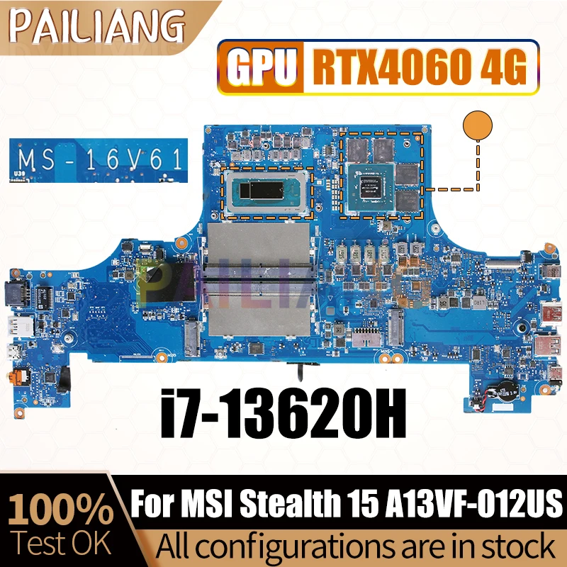 

Материнская плата для ноутбука MSI Stealth 15 A13VF-012US MS-16V61 SRMJ0 i7-13620H RTX4060 GN21-X4-K1-A1, материнская плата для ноутбука, полный тест