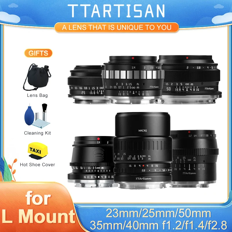 TTArtisan 25mm 50mm Ustensiles de cuisine 23mm F1.4 35mm F1.4 40mm F2.8 50mm F1.2 APS-C Objectif Humanités Mise au point manuelle pour monture L Leica Sigma TL CL