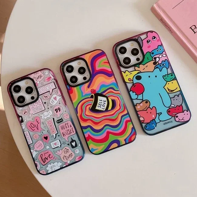 

Cartoon Dog Self Love Colorful Border Acrylic Phone Case Cover for IPhone 12 13 14 15 Pro Max Case for IPhone 15 Pro Max