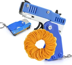 Kids Cool Mini Folding Rubber Launcher Toy with 60 Rubber Bands, Portable Toy for Outdoor Activities, Keychain Gift