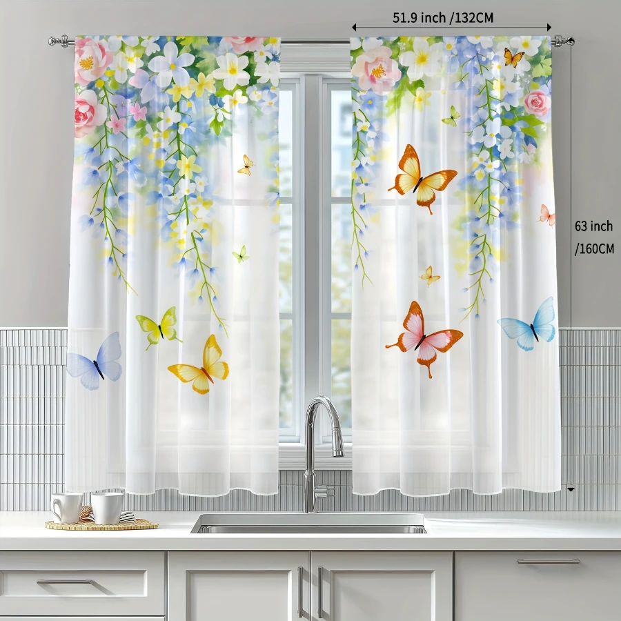 2PCS 디지털 프린트 시어 커튼, 꽃 덩굴 춤추는 나 - Home Office Rate 리뷰 및 가격