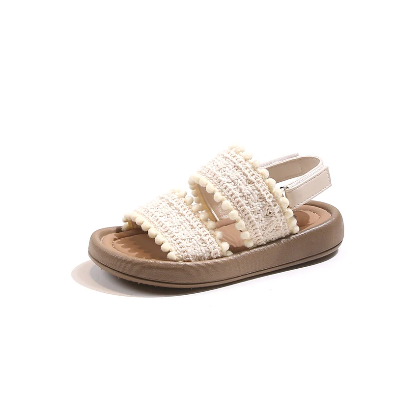 Girls Ethnic Style Sandals 2024 Summer New Baby Casual Soft Sole Retro Beach Shoes Little Princess Open Toe Cool Weave Sandals