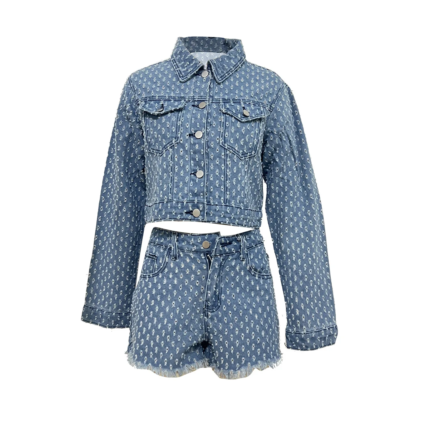 2026 Shorts Set Summer Spring Denim Jeans Bodycon Shorts Suit Female Hole Sexy 2 Pieces Outfits view 5