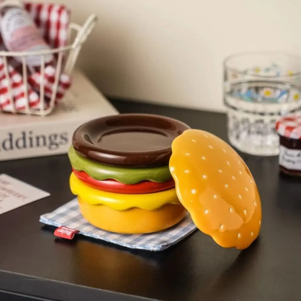 

Food-grade Glaze Burger Shape Ceramic Plate Set Stackable 6-Layer 6 in 1 Sauce Bowl Set Space Saving Handmade