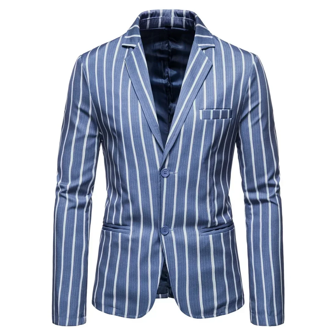New  Men's Casual Large Size Suit Jacket Fashion Blue Stripes Two Buttons Party Business Blazers Men Formal Blazer Jackets