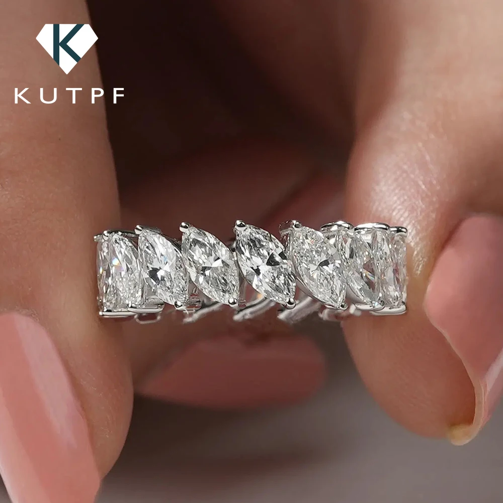 Original Marquise Cut Moissanite Diamond ring Eternity Band with Certificate 925 Sterling Silver Hiphop Rings For Women Men