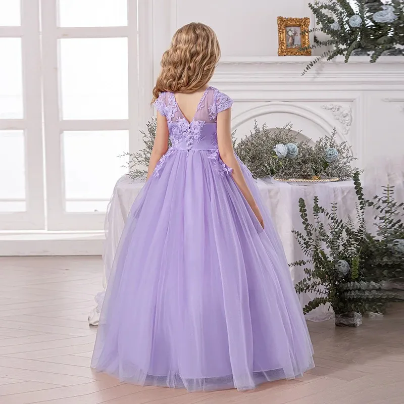 Girl Evening Dress Off-Shoulder Princess Elegant Teenager Girls Dress For Wedding Piano Performance Formal Children Lace Dress
