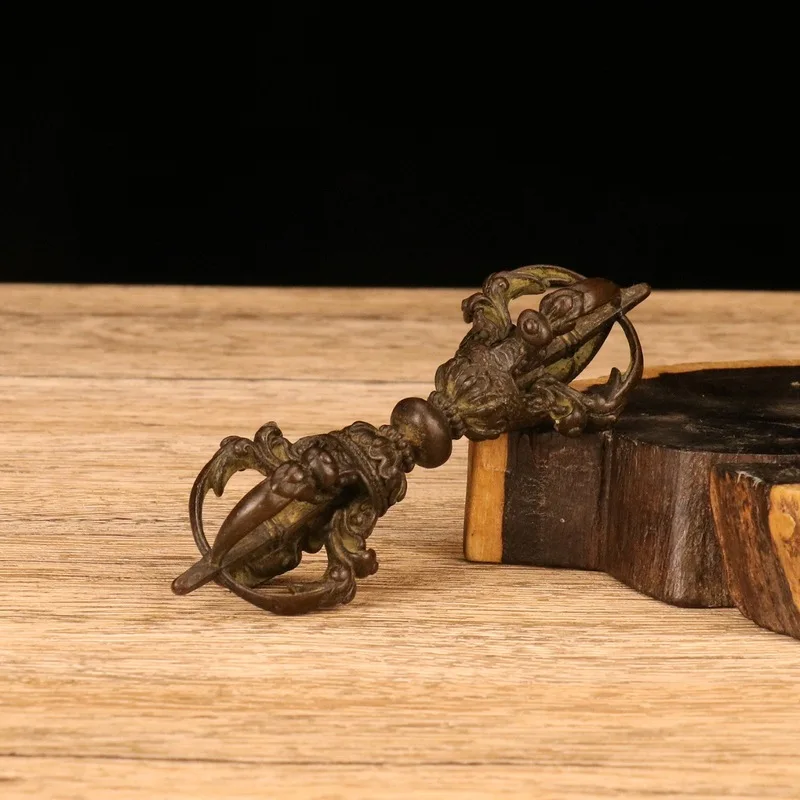 Large brass Tibetan Vajra handle, vintage demon-slaying Vajra, religious ritual object, five-pronged Vajra, antique collectible,
