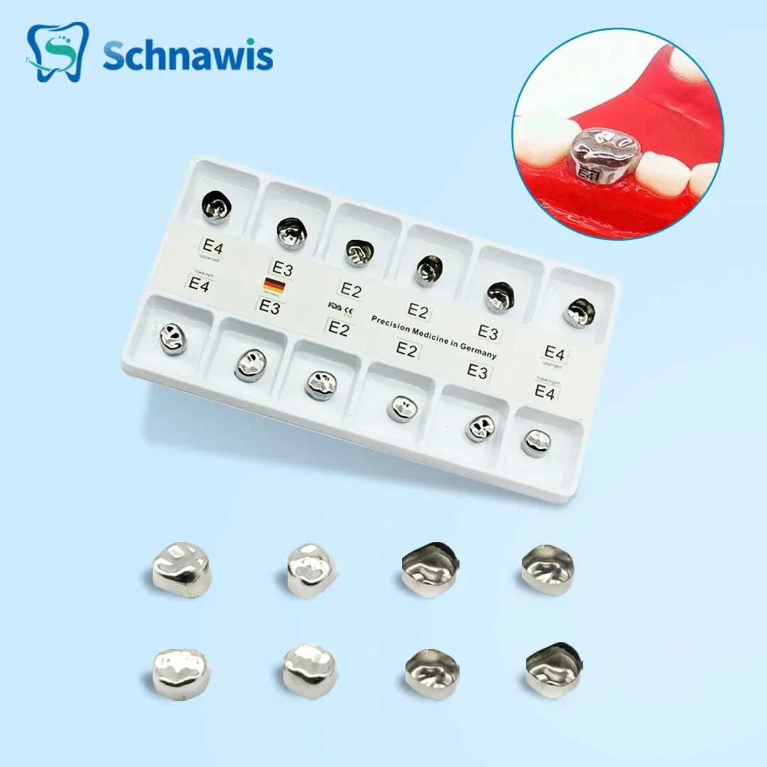 

12pcs/set Dental Preformed Metal Crown Stainless Steel Temporary Crowns Primary Molar Adult Kids Dentistry Therapy Tools