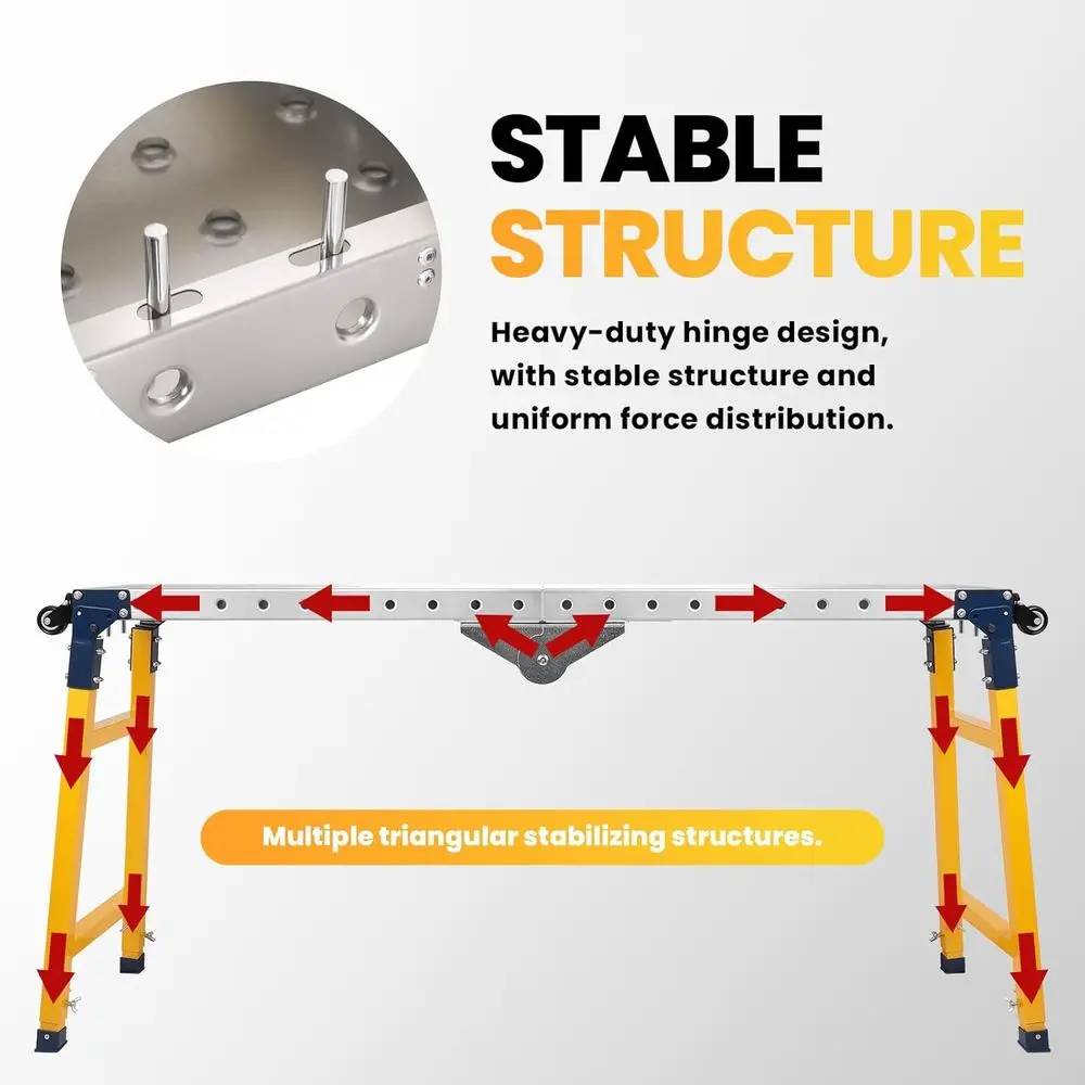 2000 lbs Capacity Scaffolding Platform Adjustable Height, 5-Level Height Adjustable Work Platform, Portable Scaffolding Platform