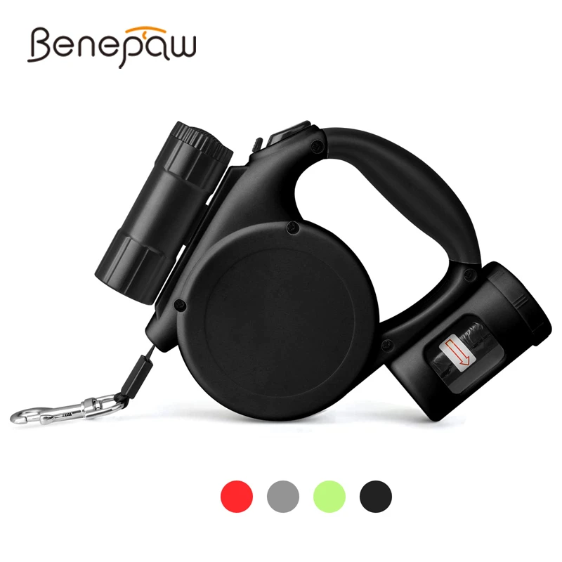 Benepaw Retractable Dog Leash With Poop Bag Holder No Tangle Flashlight Dog Lead For Small Medium Large Dog Training Walking
