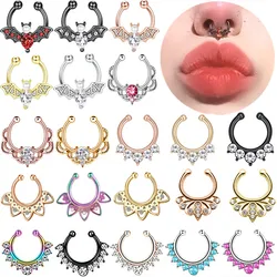 1PCS Crystal Fake Nose Ring Septum Jewelry Non Piercing Bat Fake Nose Ring Septum Cuff Earring Rook Faux Nose Piercing Clip On