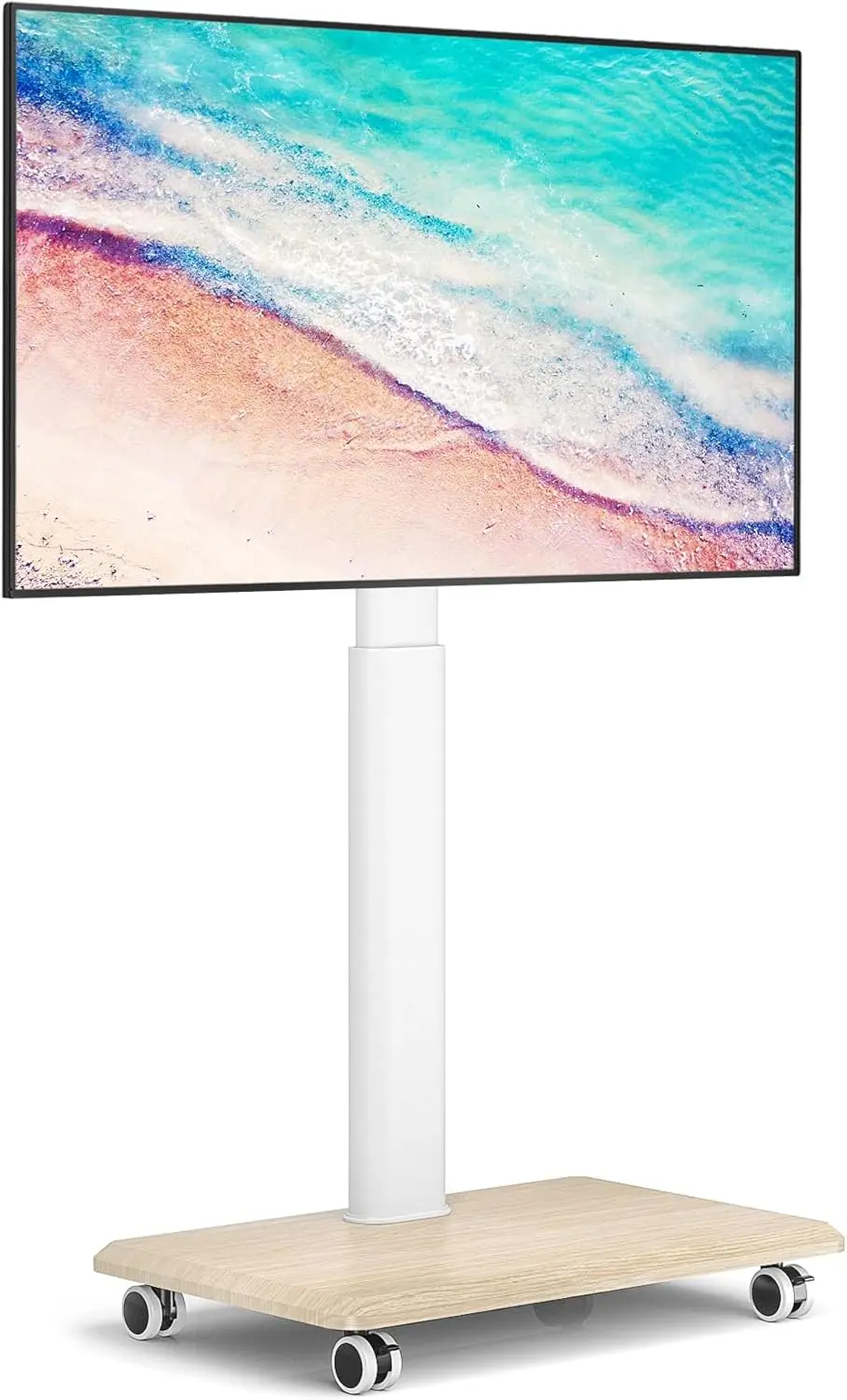 

Portable Floor TV Stand on Wheels for 32-70 Inch TVs,Universal Rolling TV Stand,Lockable Mobile TV Cart with Wood Base(White)