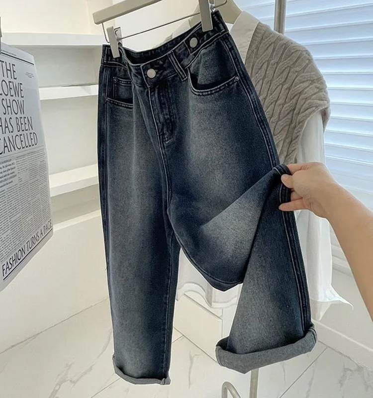 

plus Size 300 Pounds American Wide Leg Jeans Women's Spring Summer Loose Straight Casual Long Pants High Waist Denim