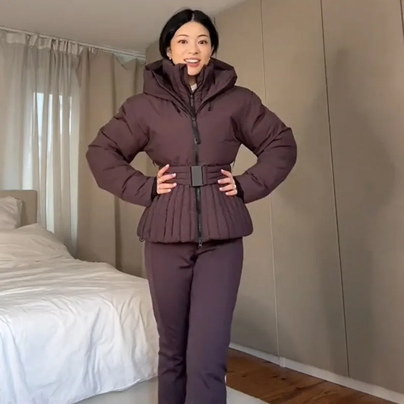 Jacket Coat Padded Jacket Women's Autumn/Winter Petite Hooded Belted Cropped Warm New Comfortable Casual Minimalist Versatile