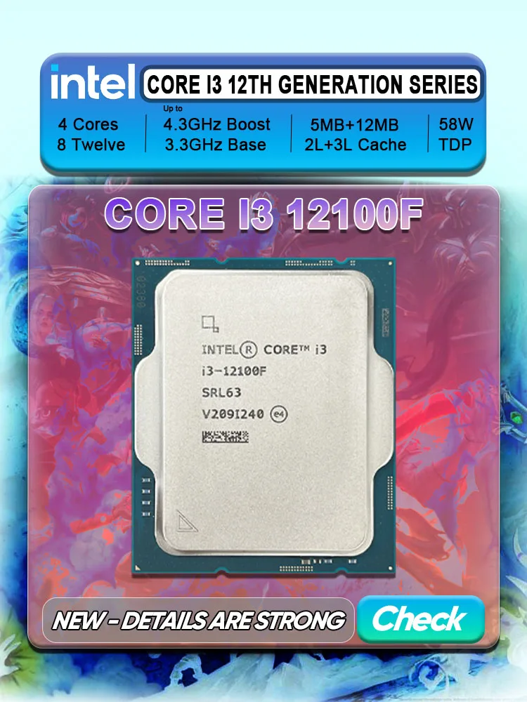 Intel Core i3 12100F CPU New i3-12100F 3.3 GHz 4-Core 8-Thread 65W