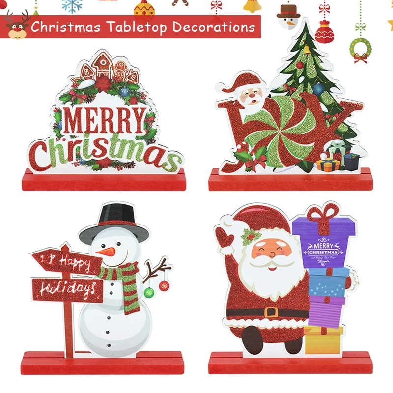 

Merry Christmas Wooden Ornaments Cute Claus Snowman Xmas Tree Sign DIY Wooden Craft Chrismas Gifts New Year Party Tabletop Decor