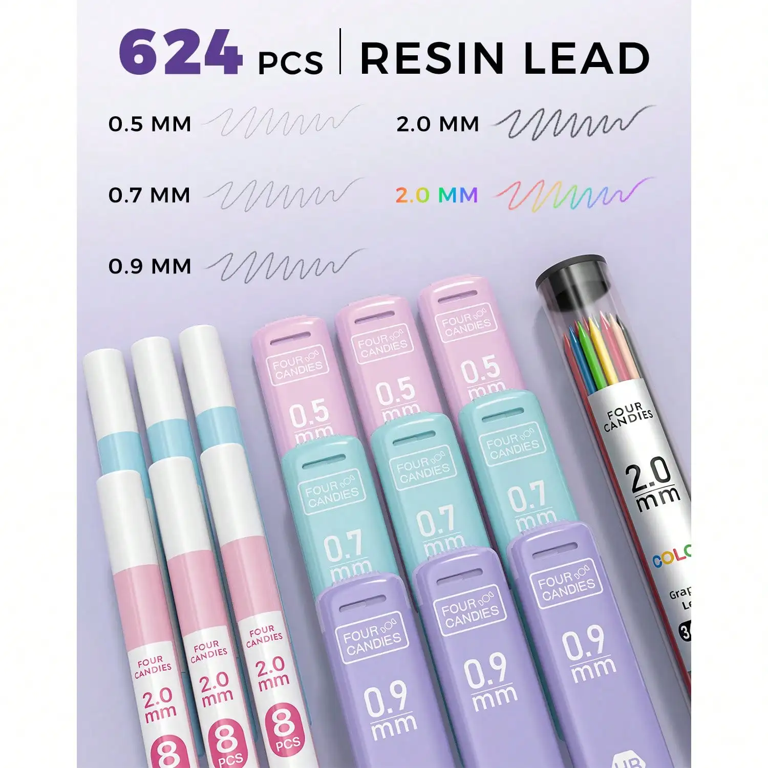 Four Candies 36PCS Mechanical Pencil Set, 0.5-2.0mm Lead Refills School Stationery Gift