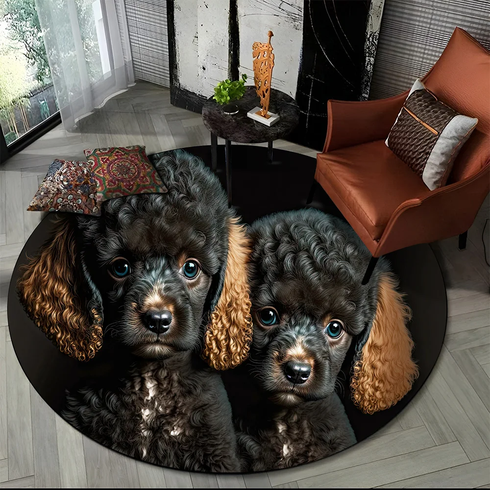 Cute Dog Samoye, Chihuahua, Husky, Koki Cartoon Round Area Rug,Carpet Rug for Living Room Bedroom Sofa Playroom Decor,Non-slip