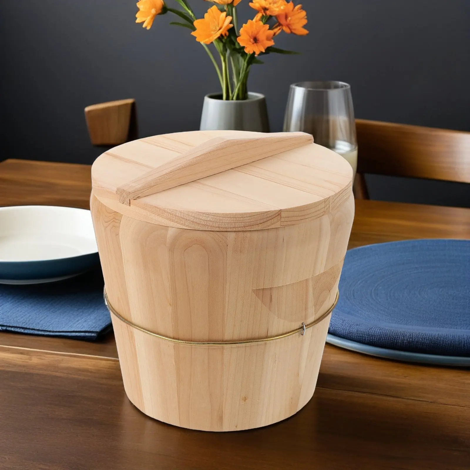 

Японская деревянная емкость для риса (хангири-оке) с крышкой, традиционный контейнер для смешивания и охлаждения риса для дома или ресторана