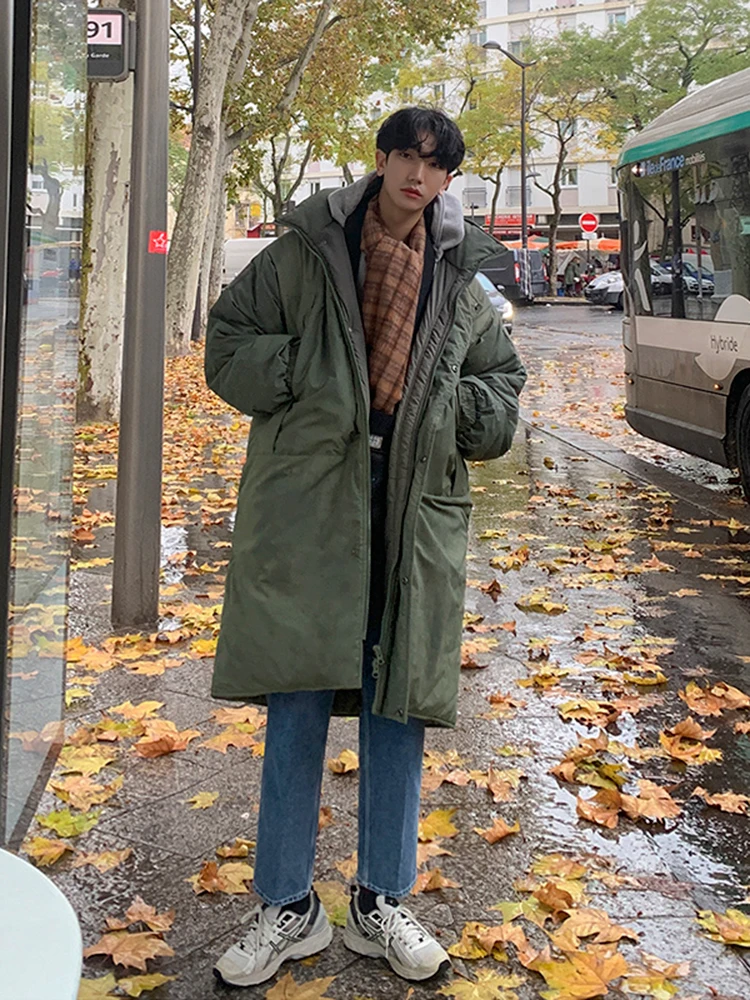 

MRCYC Men's Mid-Length Jacket Thickened Cotton Coat Loose Fit Korean Style Winter Clothes CleanFit Zipper round Hem Casual