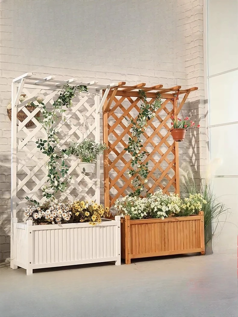 

Outdoor courtyard preservative wood flower stand Balcony floor-to-ceiling grid climbing vine shelf decoration