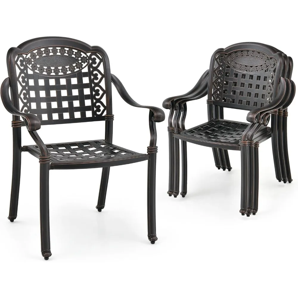 set of 4 cast aluminum patio dining chairs, stackable outdoor dining chairs with armrests, outdoor bistro chairs for balcony, b