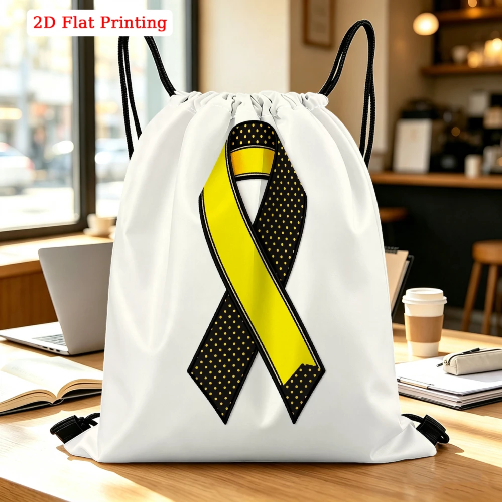 Yellow Ribbon With Black Dots Drawstring Backpack, Travel Shoe Bag, Fitness Sports Backpack, Travel Outdoor Drawstring Bag