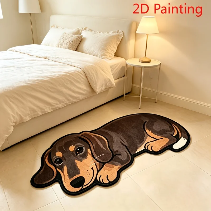 VIKAMA Lying Dachshund Shaped Long Rug 2D Realistic Pet Print Non Slip Soft Irregular Carpet Bedroom Bedside Decor Floor Mat
