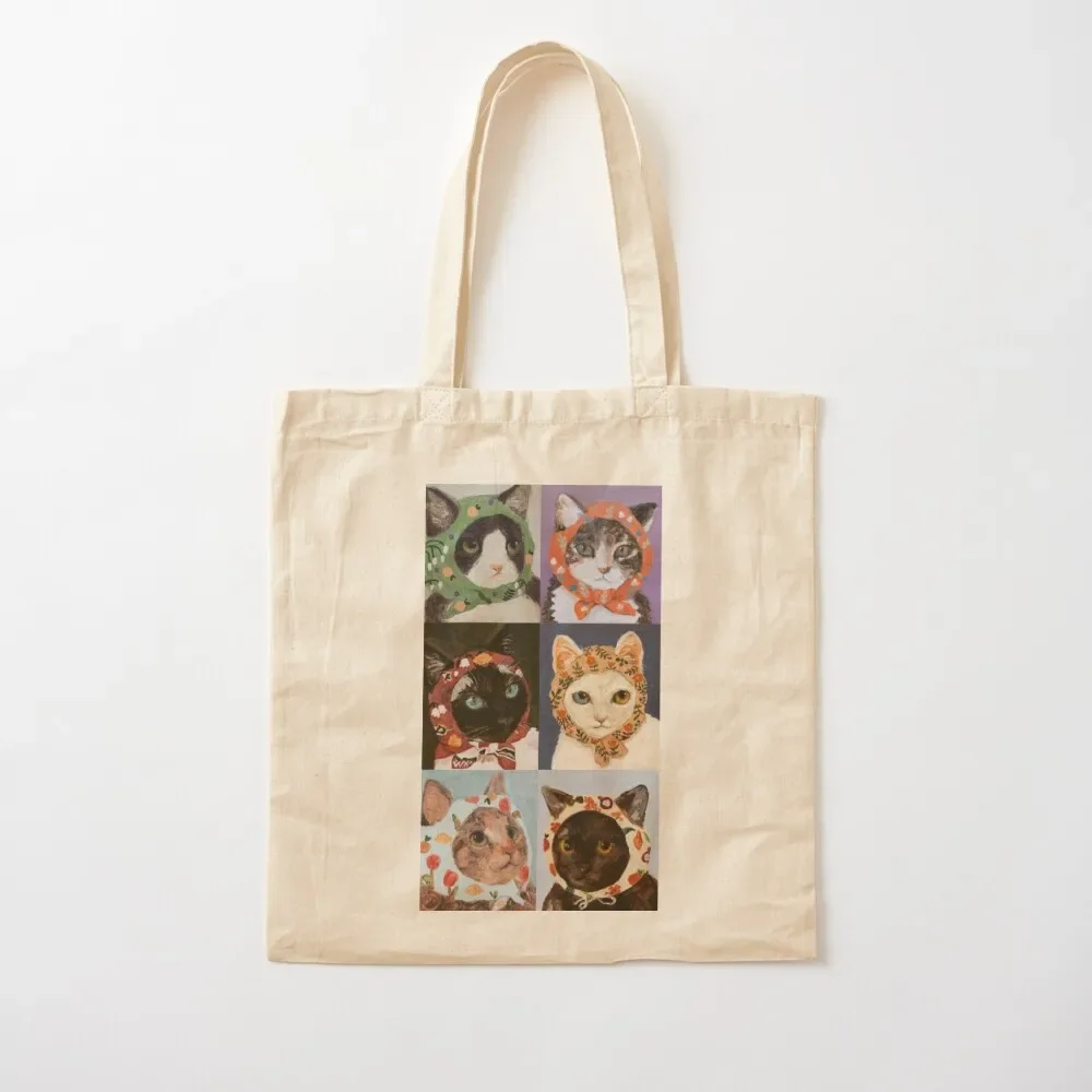 

six cats wearing head scarf painting Tote Bag shopping bag Canvas bag for beach university shopper