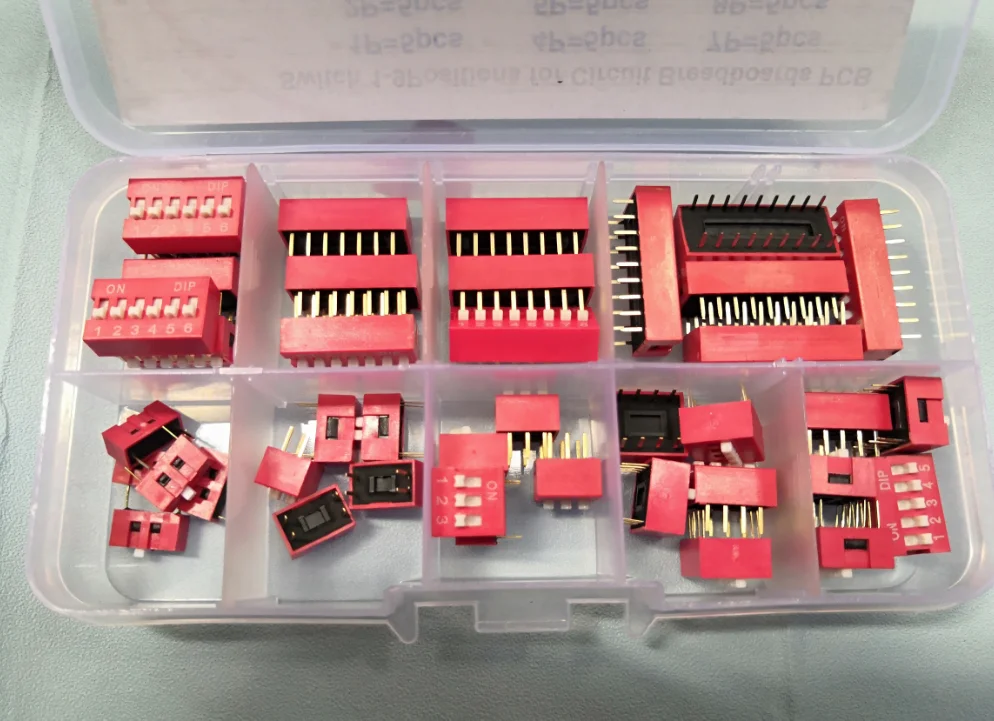 45PCS-9Values*5pcs 2.54MM DIP Switch Red Flat Dial 1Position-9Pin  1pin/2p/3p/4p/5p/6p/7p/8p/9pin Connector Kit On Circuitboard