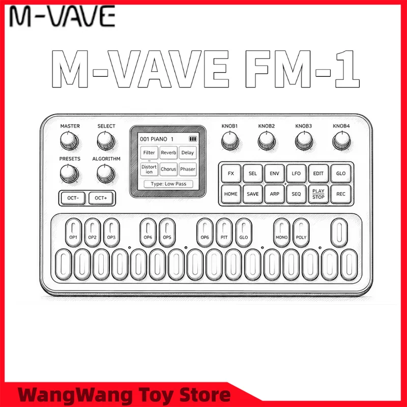 M-Vave Fm-1 Effect Pedal Portable Fm1 Bluetooth Synthesizer 12h Battery 6-Operator 128 Preset Built-In Speaker Midi 32-Algorithm