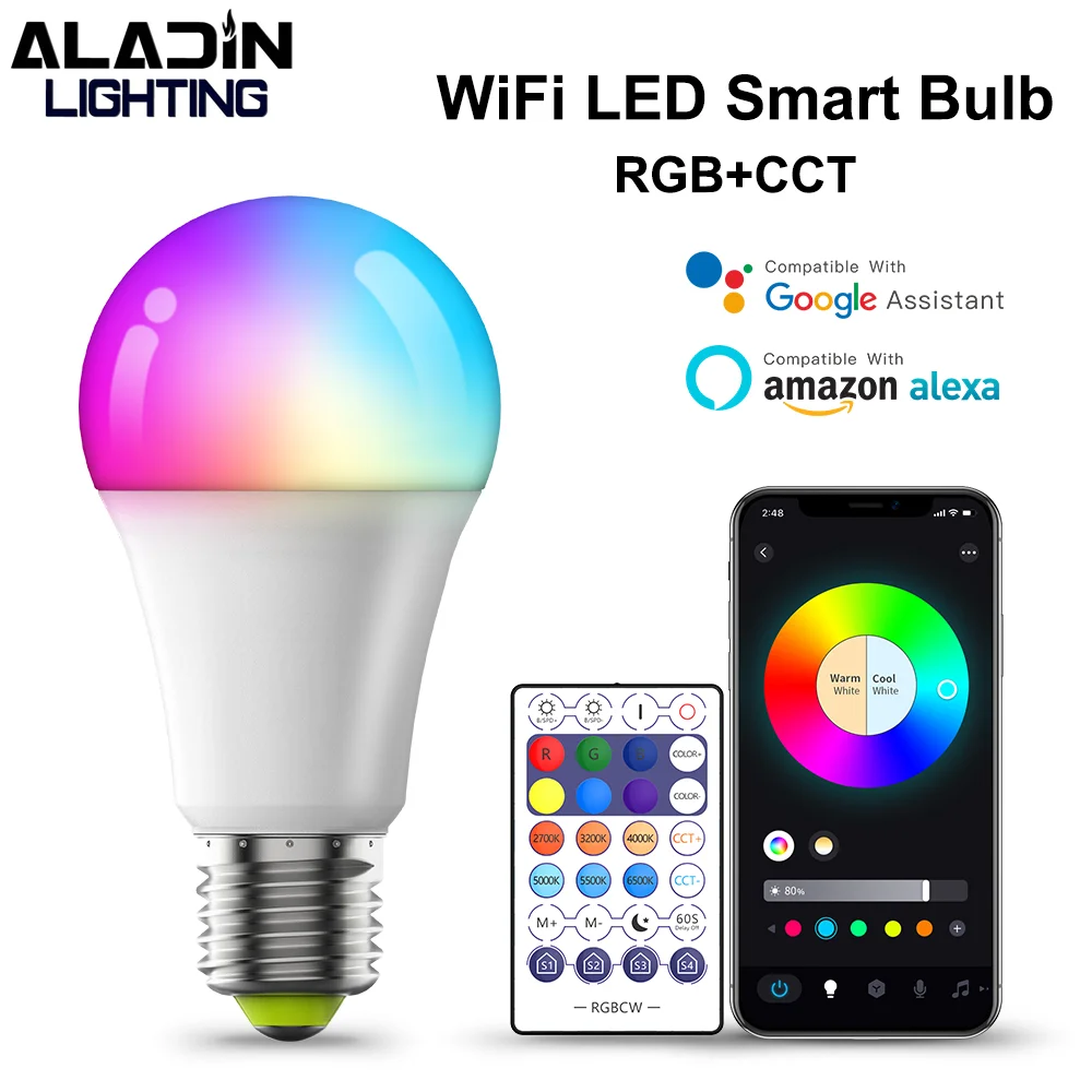 Aladin 4-Pack LED Smart Floor Lamp RGB CCT Dimmable Color-Tuning WiFi Bluetooth Remote Voice & Music Sync Globe Light Bulb