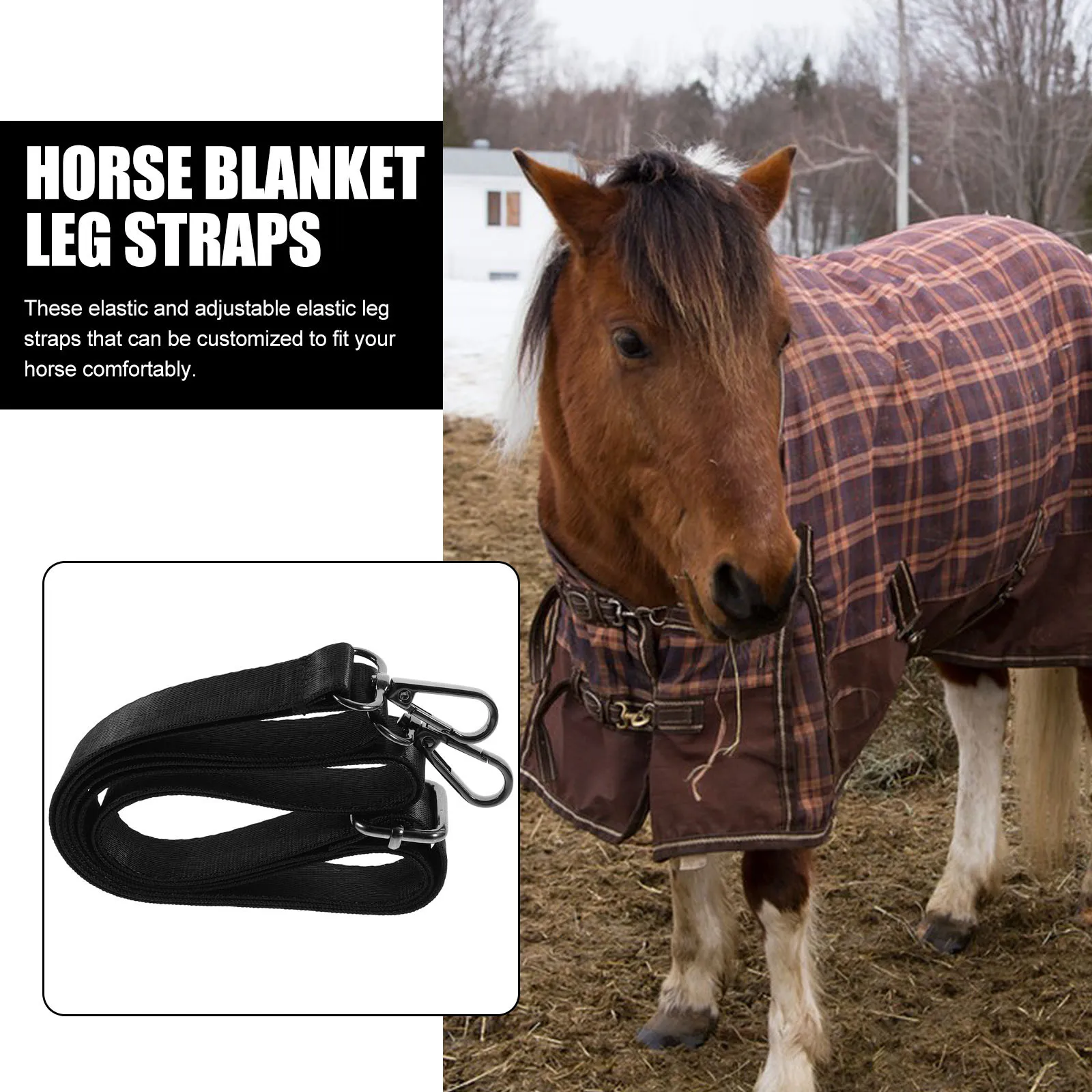 

4Pcs Horse Blanket Leg Straps Adjustable Elastic Nylon Leg Straps Metal Snap Buckles Secure Fit for Horse Blanket Accessories