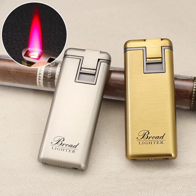 Broad Windproof Ultra-thin Cigar Inflatable Lighter Metal Outdoor Portable Torch Red Flame Lighter Smoking Accessorie Men's Gift