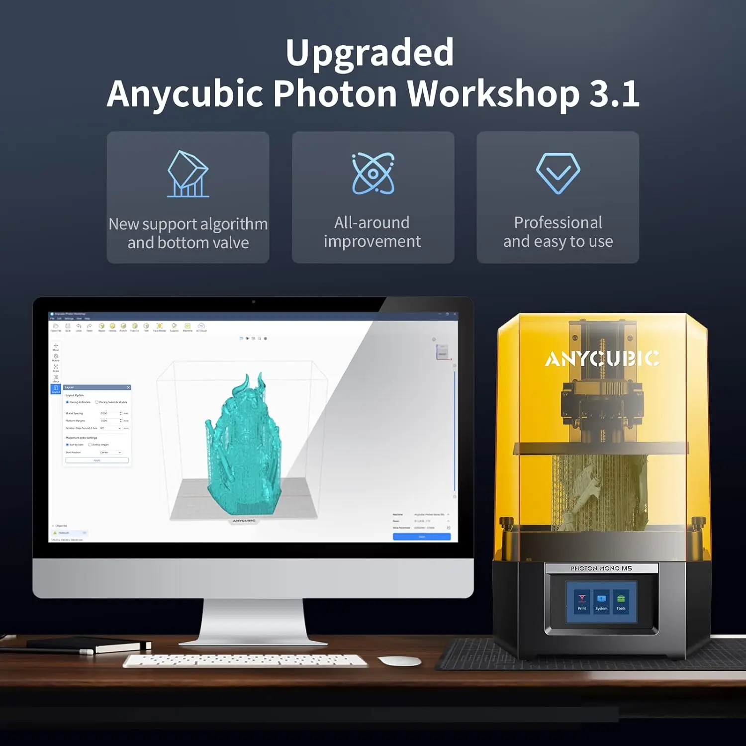 ANYCUBIC Photon Mono M5s 12K Resin 3D Printer 10.1 Inch UV LCD 3D Printer Leveling-Free 3D Printing and Wash and Cure 3 Station