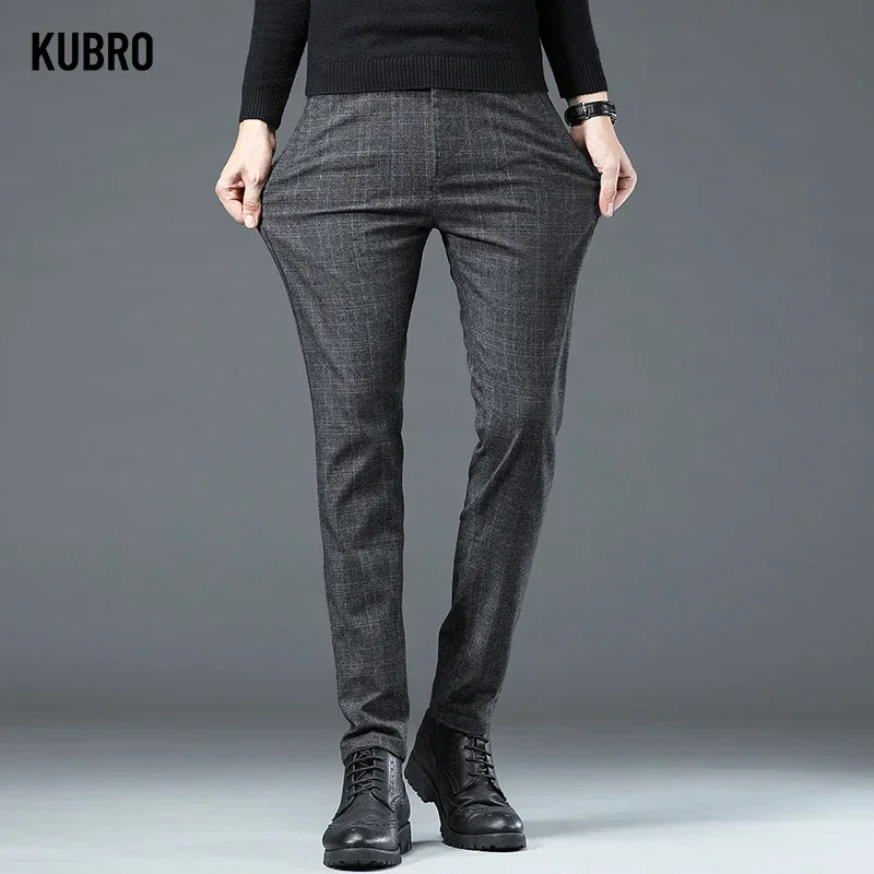 KUBRO 2024 New Men\'s Winter Warm Casual Pants Outdoor Thick Warm Fleece Lined Windproof Waterproof Straight Golf Trousers