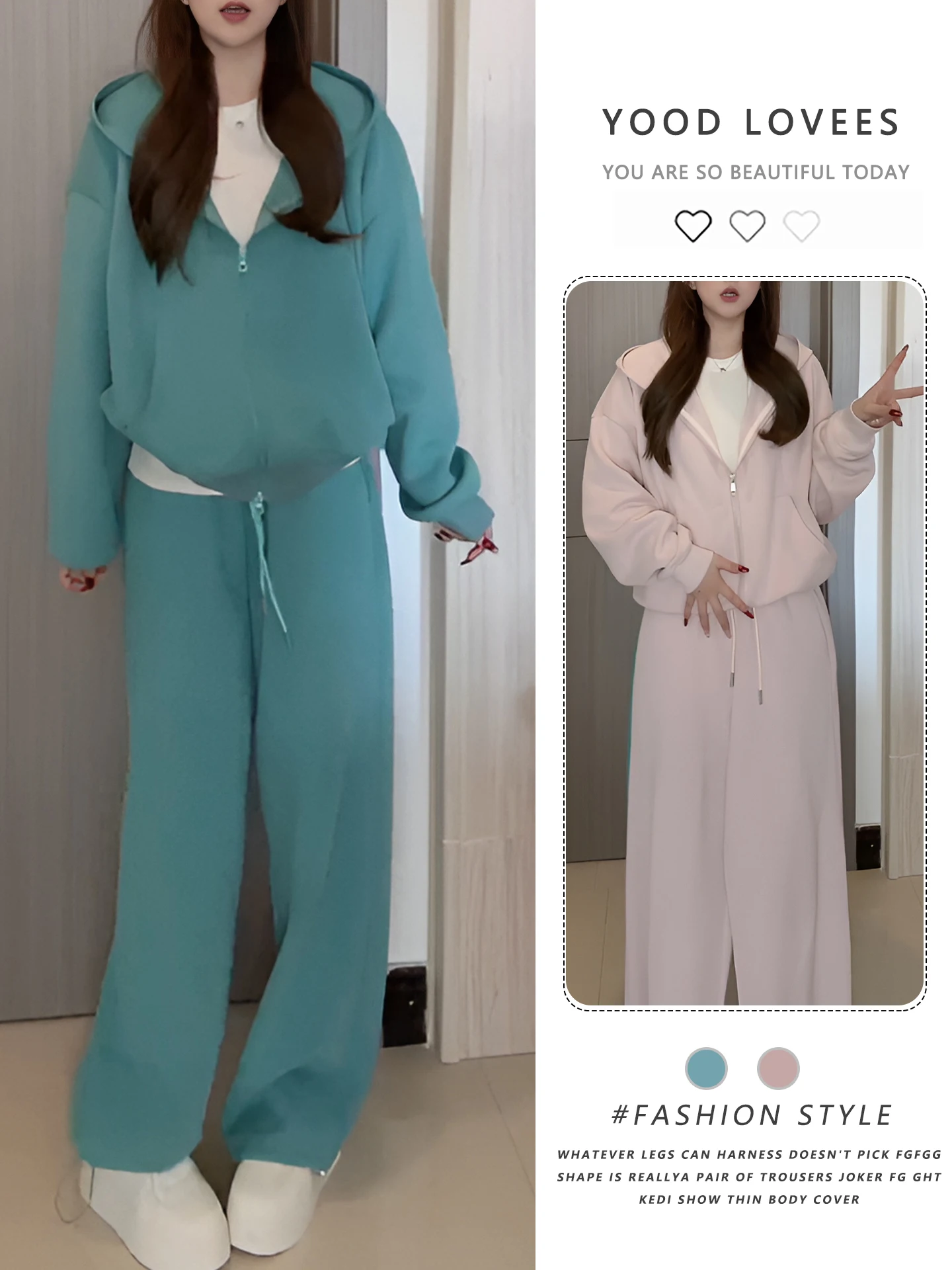 

Spring Autumn 2026 Women's Hoodie Straight Leg Pants Set Korean Style Casual Comfortable Two-Piece Outfit Slimming Effect