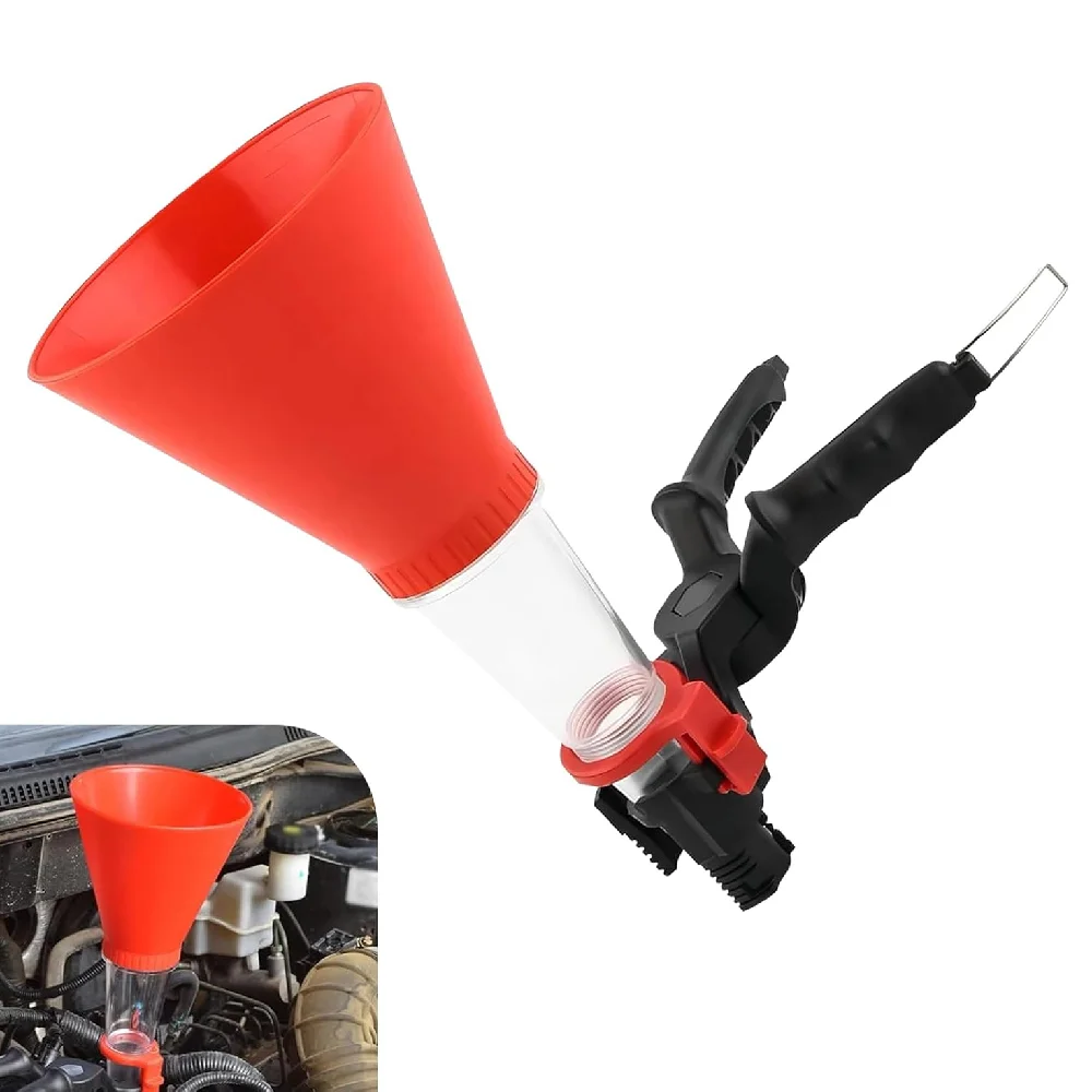 1 PC Car Oil Funnel Visible Self-Locking Structure Expansion Self-Tightening Hands-Free Engine Oil Filling Funnel with Filter