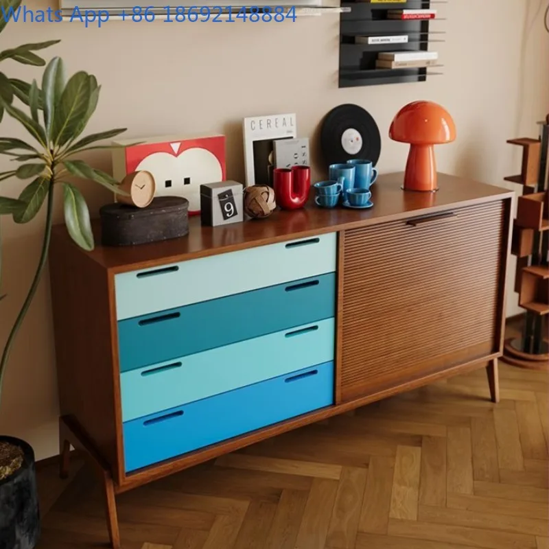 Vintage Color-Block Cherry Wood Storage Cabinet Entryway Cabinet Sideboard